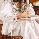 Boho Embroidery Scalloped Pajama Set